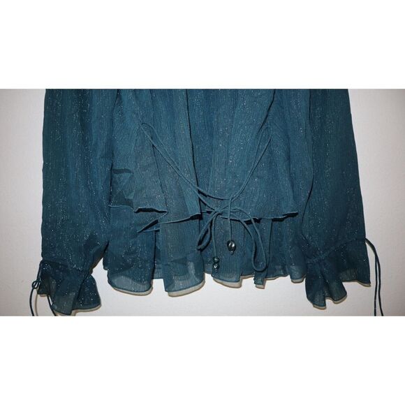 Kenzo 2TO172 5HA 73 Women's Sz 40 Deep Jade Sheer Layered Ruffle Blouse $325+ - Picture 11 of 13